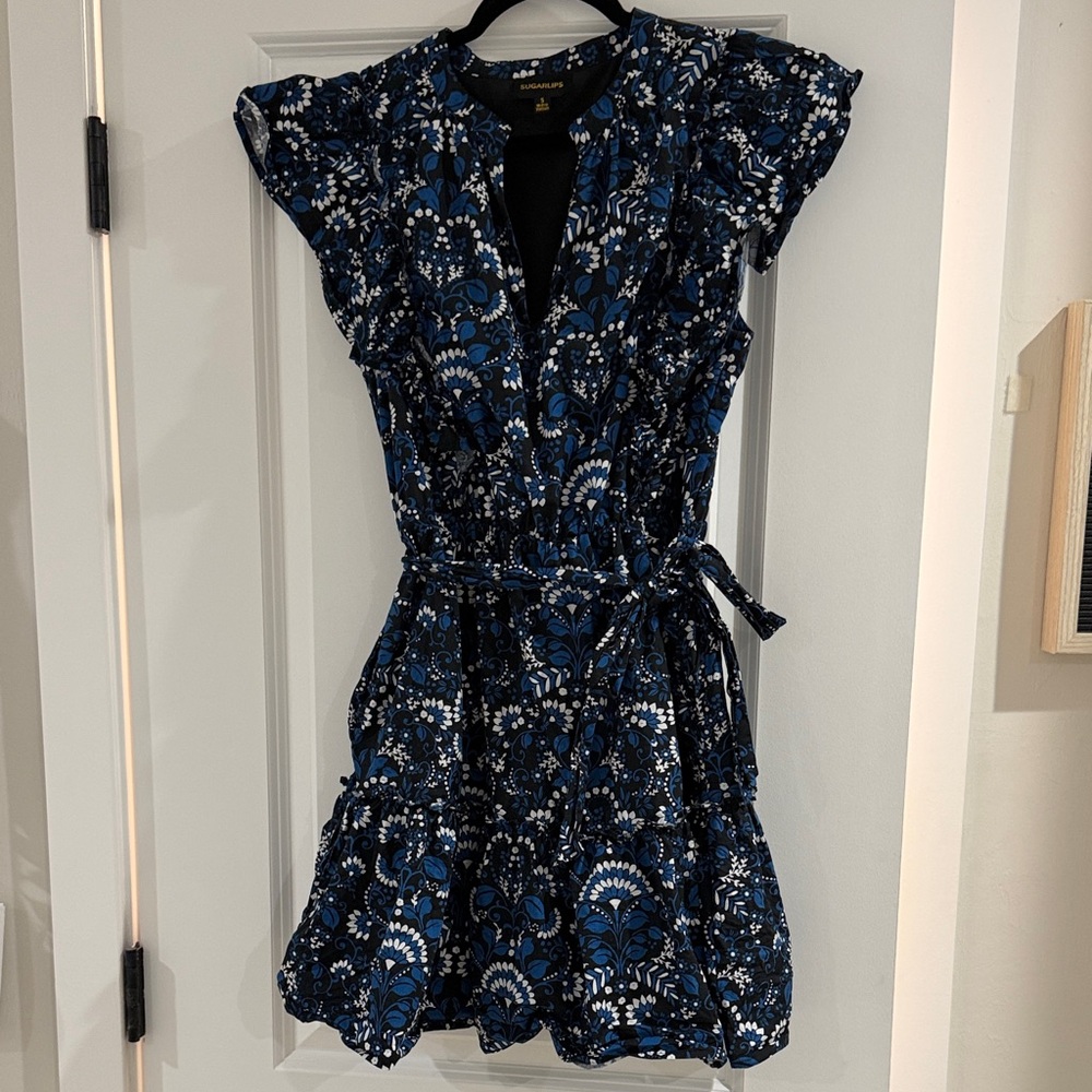 Sugarlips Blue and Black Floral Mini Dress